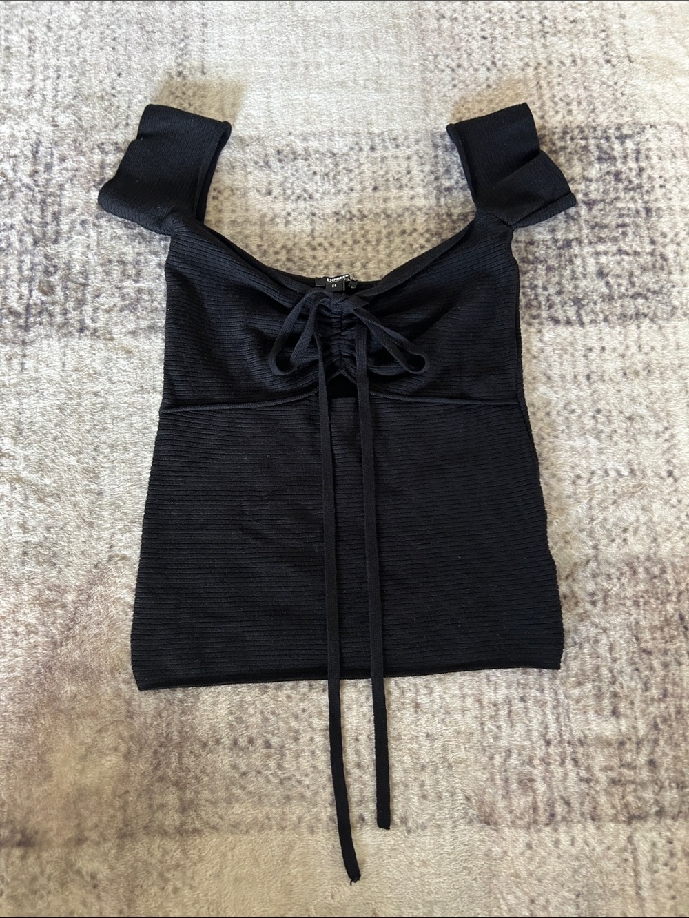 Express Black Ribbed Lace-Up Tank Top with Cuffed Straps